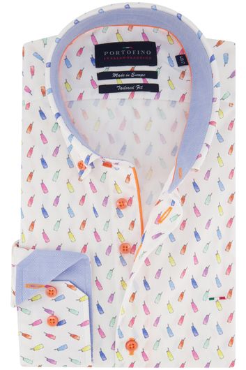 casual overhemd mouwlengte 7 Portofino wit geprint katoen normale fit 