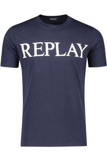 Replay t-shirt donkerblauw effen