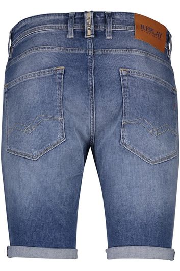 Replay korte broek jeans blauw effen katoen slim fit