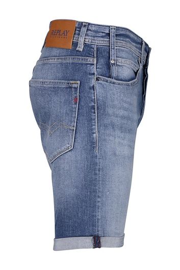 Replay korte broek jeans blauw effen katoen slim fit