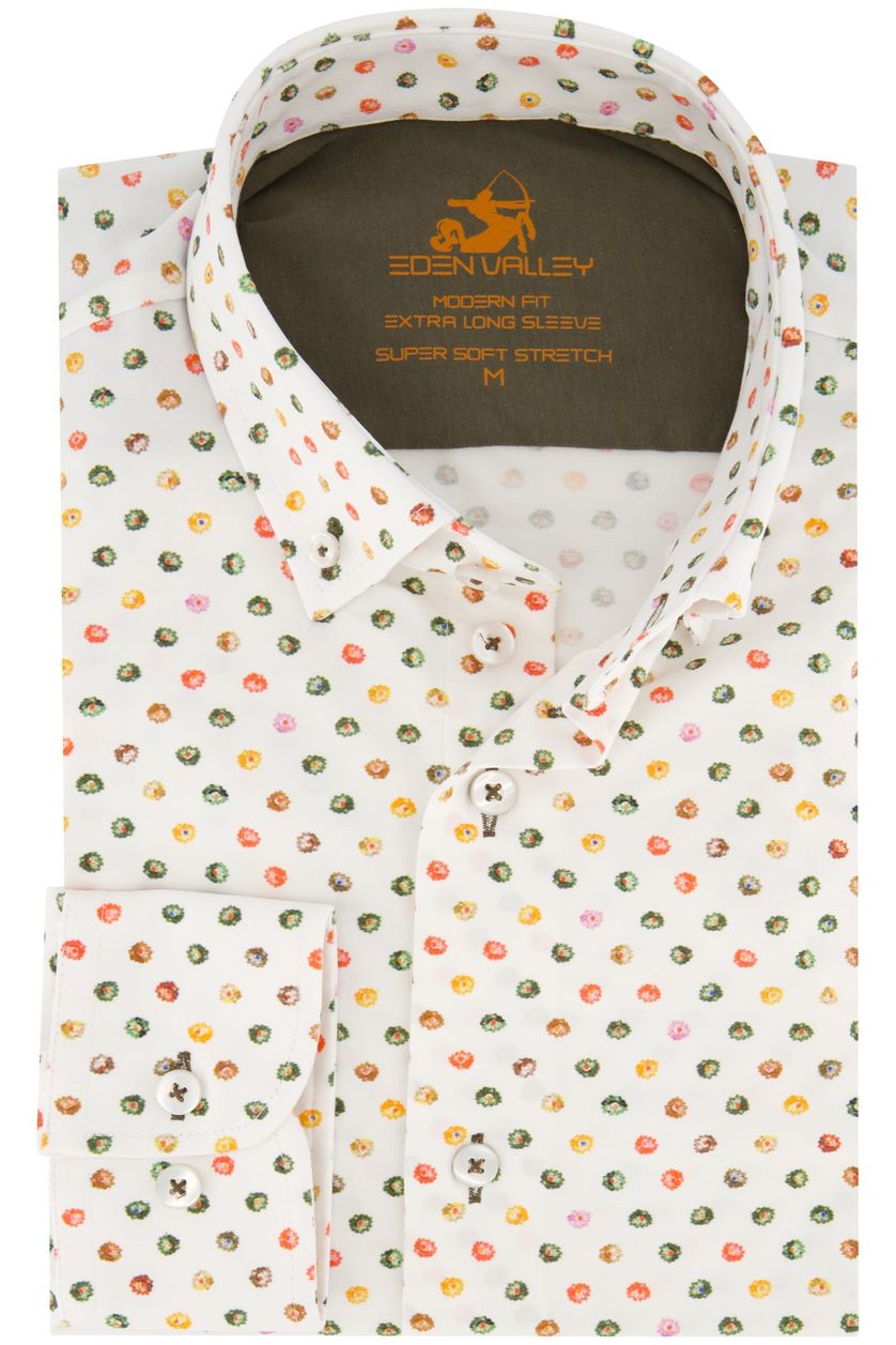 Eden Valley casual overhemd mouwlengte 7 Modern Fit wit geprint katoen