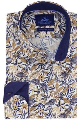 Eden Valley Eden Valley casual overhemd mouwlengte 7 normale fit donkerblauw geprint linnen en katoen