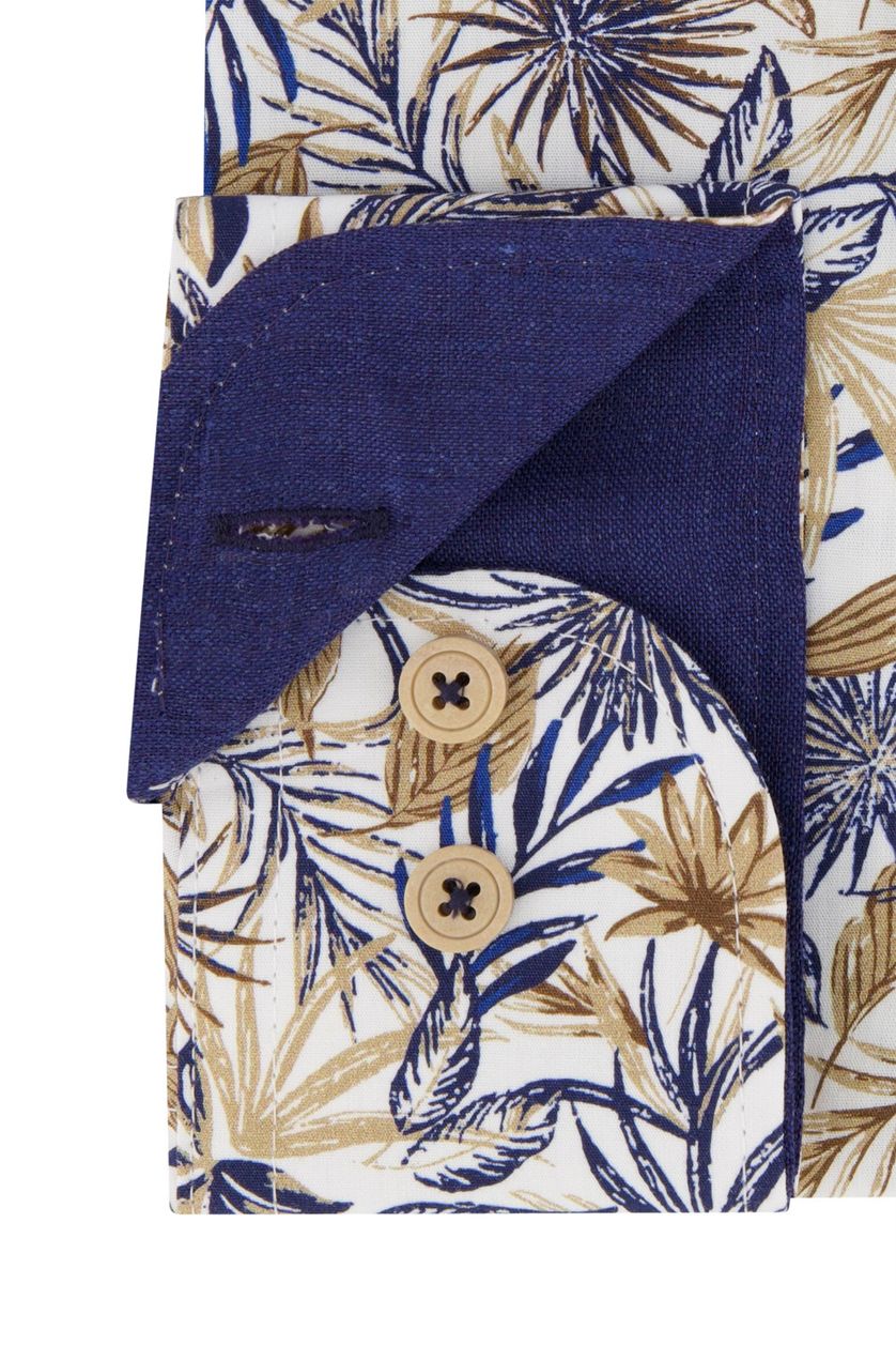 Eden Valley casual overhemd mouwlengte 7 normale fit donkerblauw geprint linnen en katoen