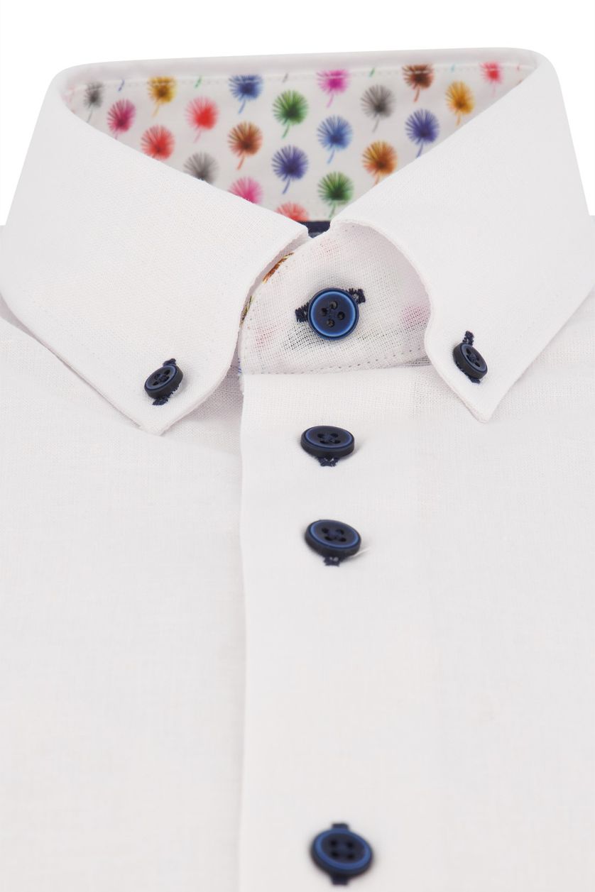 Eden Valley overhemd mouwlengte 7 wit effen linnen kraag geprint modern fit