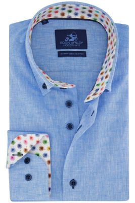 Eden Valley Eden Valley overhemd mouwlengte 7 blauw button-down linnen modern fit