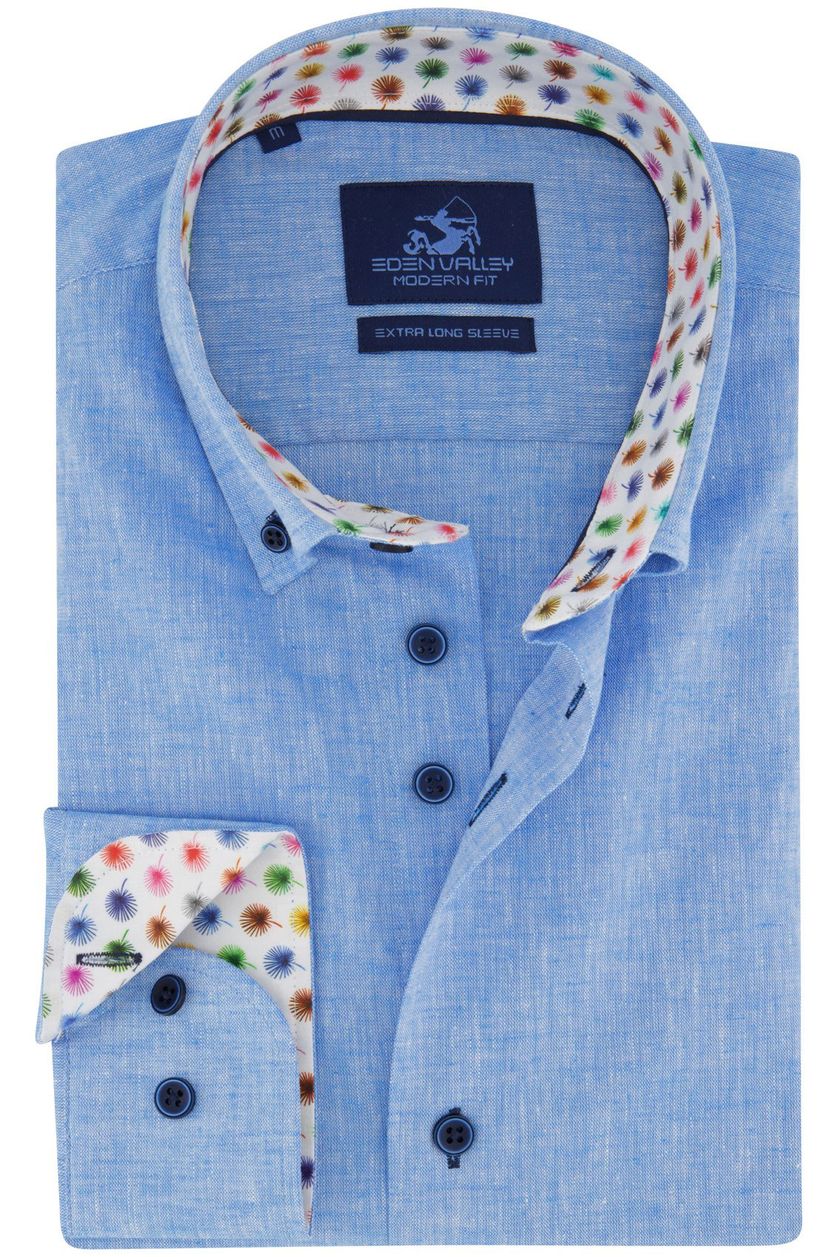 Eden Valley overhemd mouwlengte 7 blauw button-down linnen modern fit