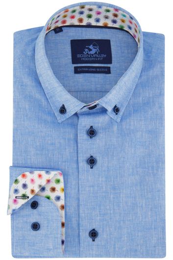Eden Valley overhemd mouwlengte 7 modern fit blauw button-down linnen