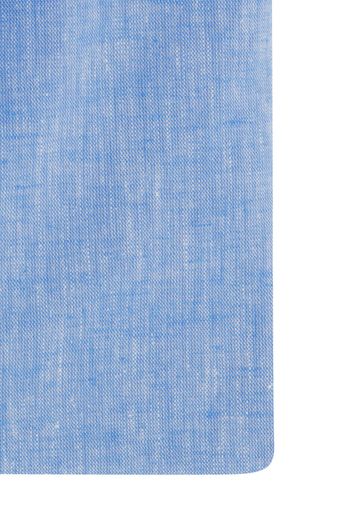 overhemd mouwlengte 7 Eden Valley blauw effen linnen normale fit 