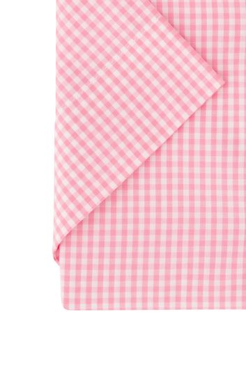 Overhemd Eden Valley casual korte mouw wijde fit roze geruit katoen