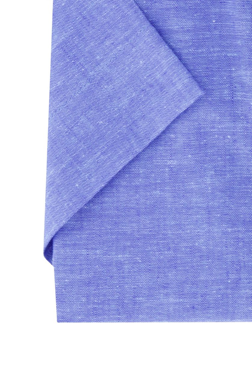 Eden Valley casual overhemd korte mouw normale fit blauw effen linnen