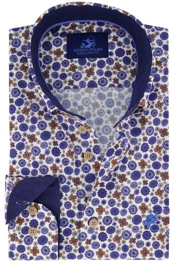 Eden Valley casual overhemd wijde fit blauw geprint katoen 100% Regular Fit
