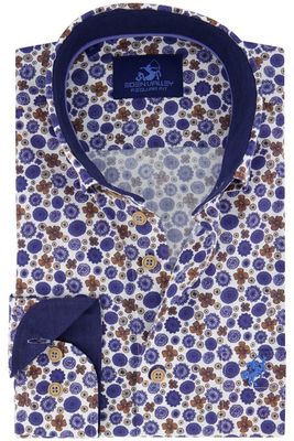 Eden Valley Eden Valley casual overhemd wijde fit blauw geprint katoen 100% Regular Fit