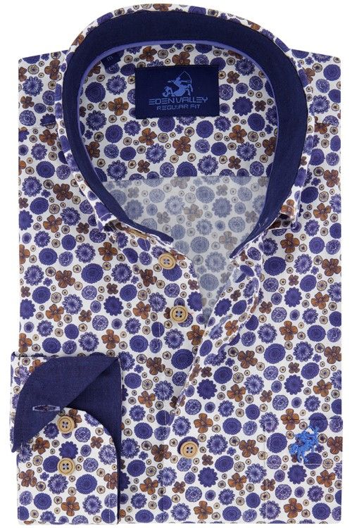 Eden Valley casual Regular Fit overhemd wijde fit blauw met print katoen