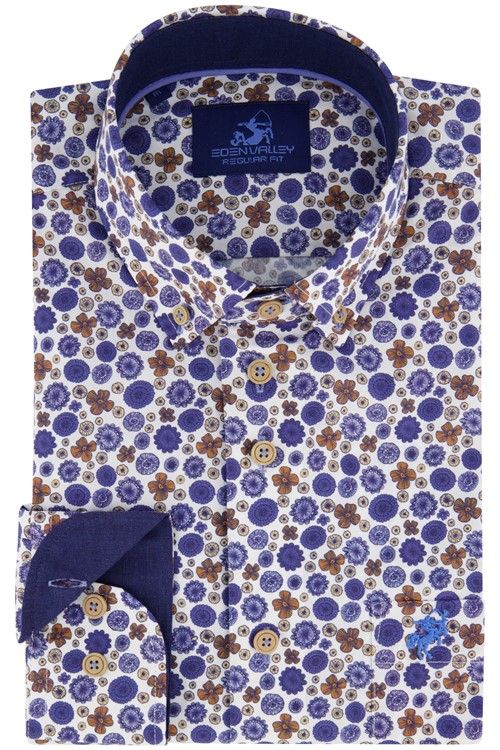 Eden Valley casual Regular Fit overhemd wijde fit blauw met print katoen