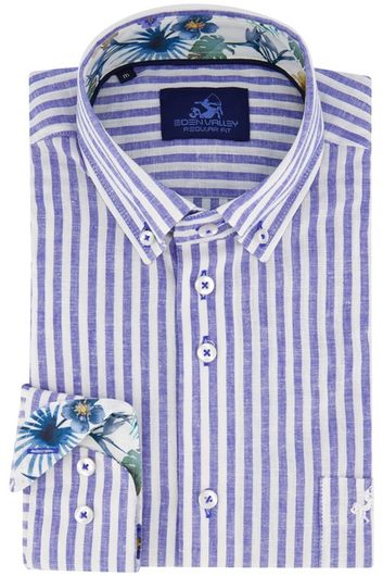 Eden Valley casual Regular Fit overhemd wijde fit blauw gestreept linnen en katoen