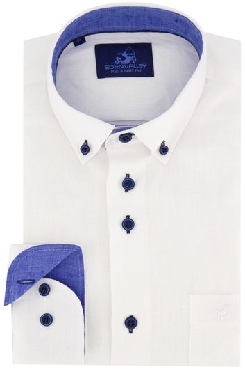 Eden Valley casual overhemd wijde fit wit effen linnen met borstzak