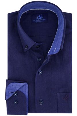 Eden Valley Eden Valley casual overhemd wijde fit donkerblauw effen linnen 100%