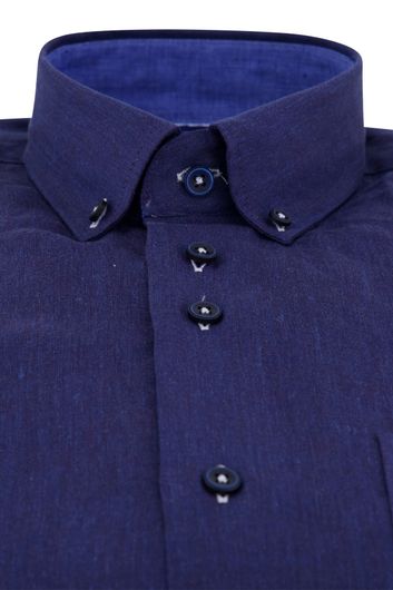 Eden Valley casual overhemd wijde fit donkerblauw effen linnen 100%
