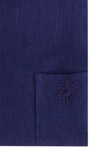 Eden Valley casual overhemd wijde fit donkerblauw effen linnen 100%