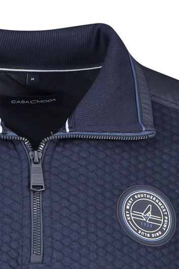 Casa Moda sweater opstaande kraag blauw effen, geprint  met logo