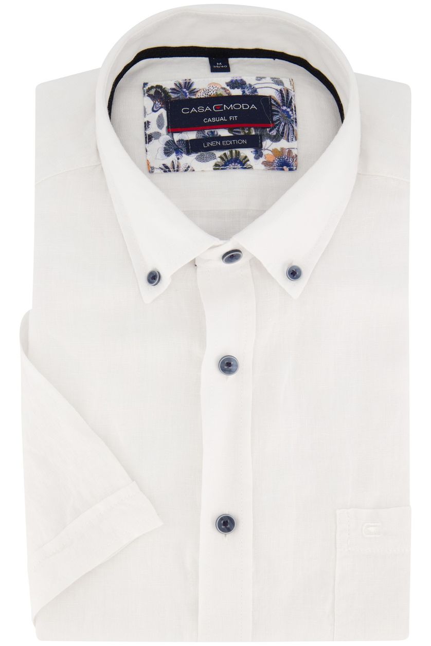 Casa Moda casual overhemd korte mouw wijde fit wit uni 100% linnen