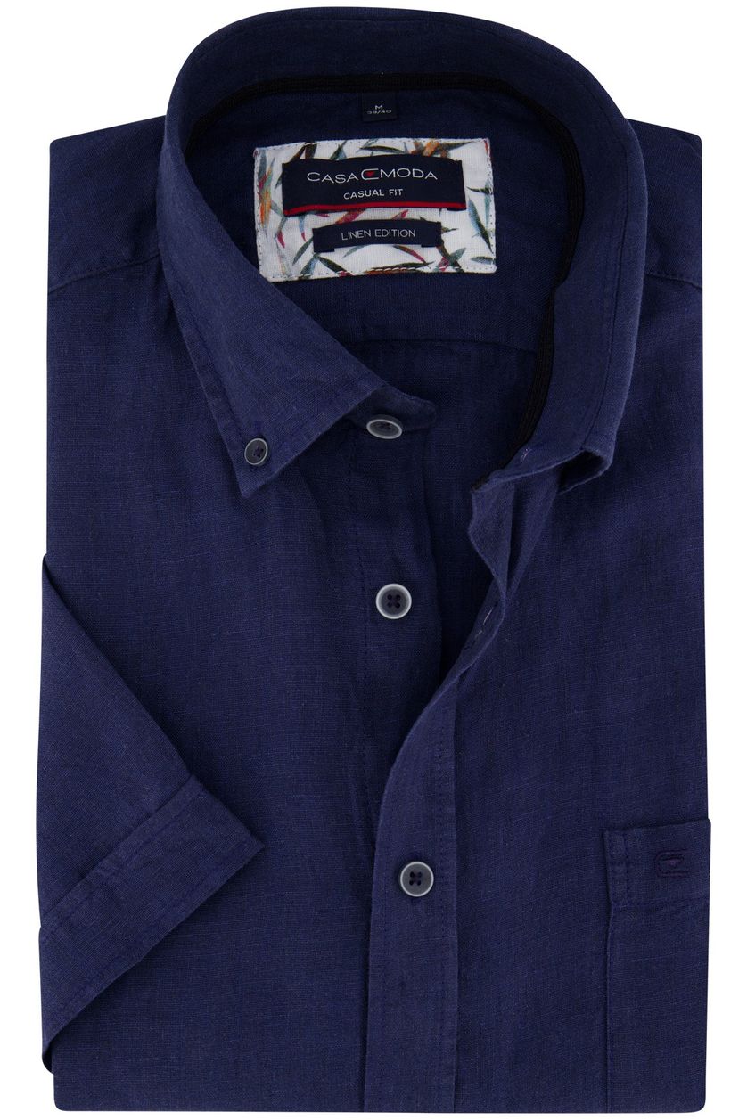Casa Moda casual overhemd korte mouw donkerblauw 100% linnen