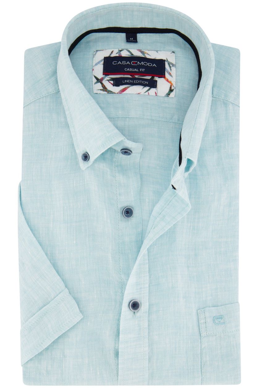 Casa Moda overhemd korte mouw lichtblauw effen linnen met button down boord
