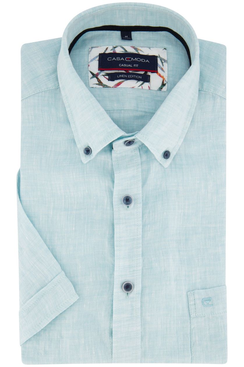 Casa Moda overhemd korte mouw lichtblauw effen linnen met button down boord
