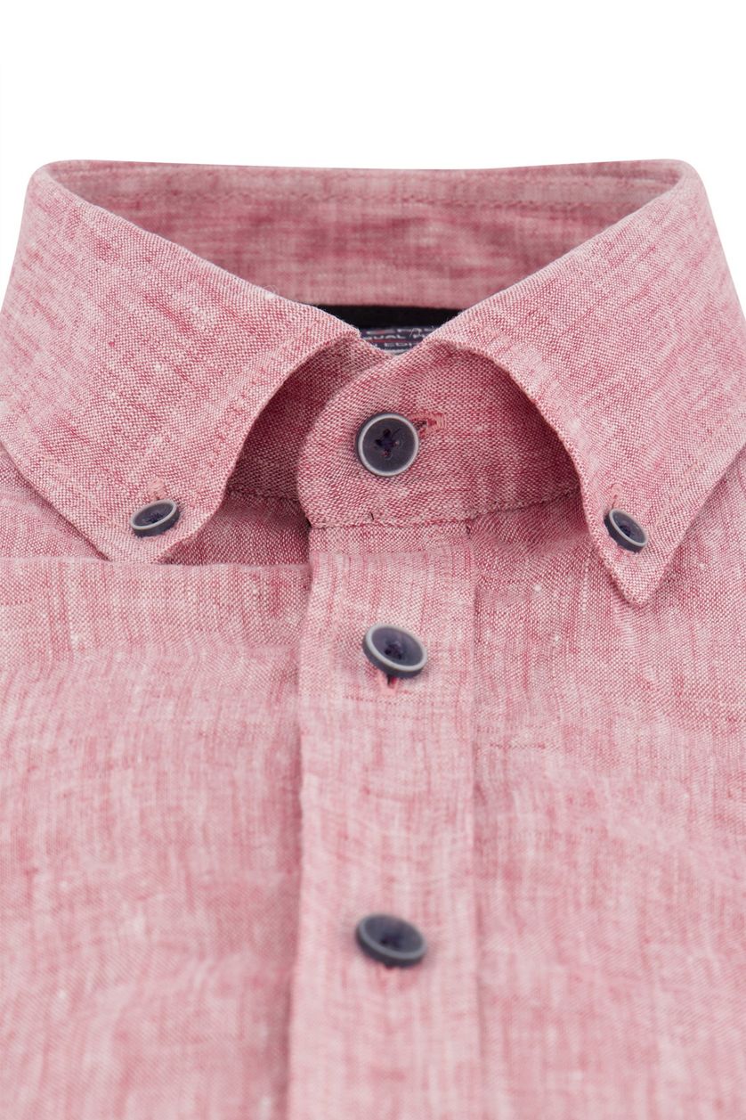 Casa Moda casual overhemd korte mouw wijde fit roze uni 100% linnen