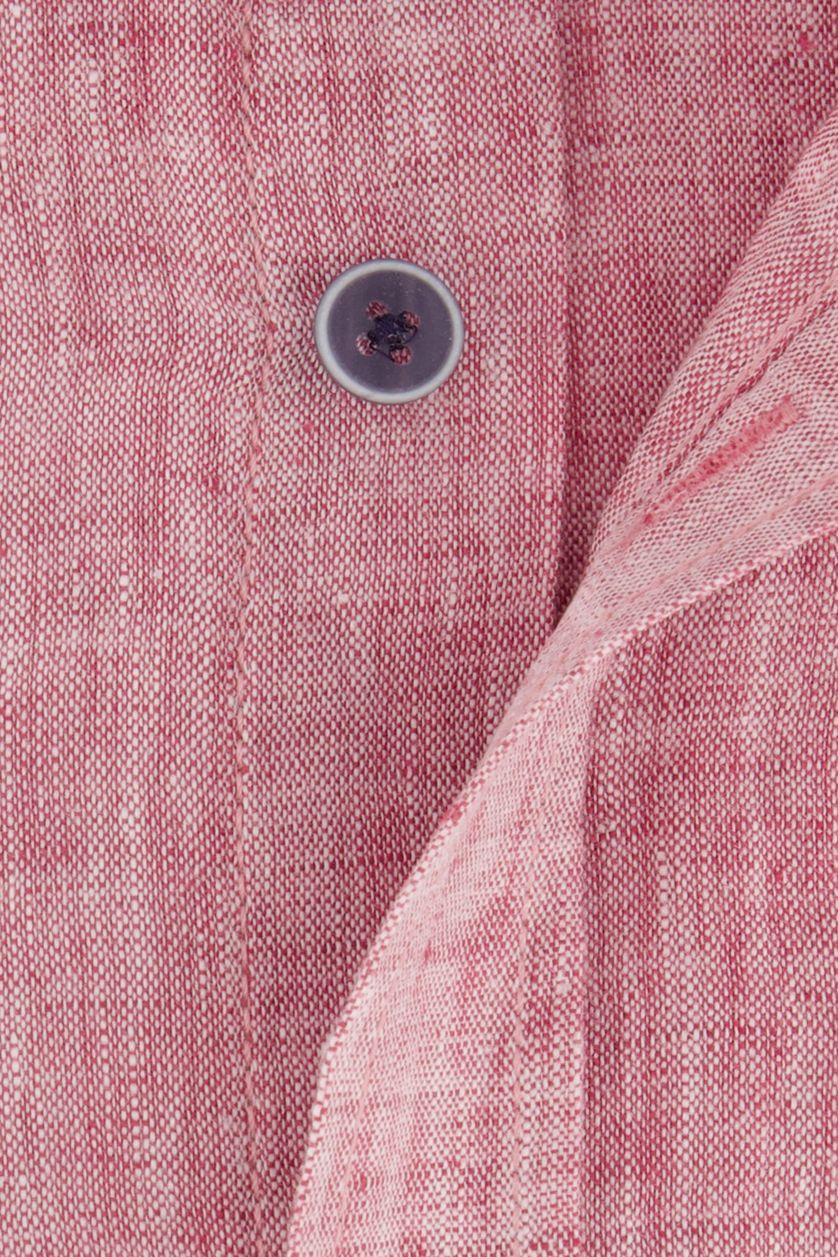 Casa Moda casual overhemd korte mouw wijde fit roze uni 100% linnen