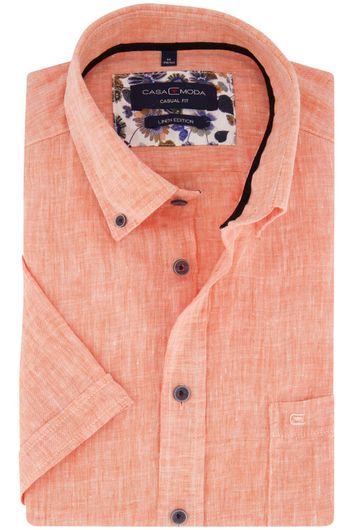 Casa Moda casual overhemd korte mouw wijde fit oranje uni 100% linnen