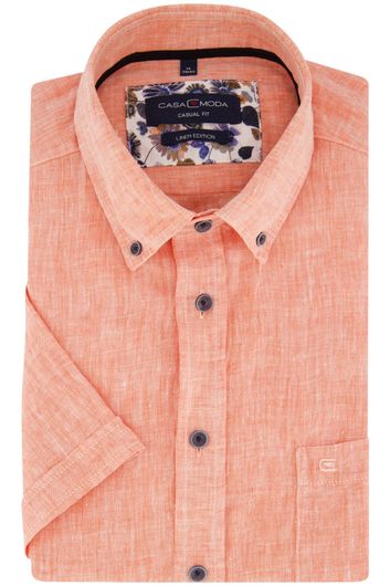 Casa Moda casual overhemd korte mouw wijde fit oranje uni 100% linnen