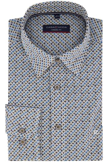 Casa Moda casual overhemd button down kraag blauw geprint katoen