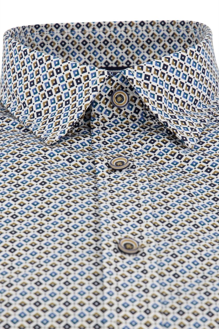 Casa Moda casual overhemd blauw geprint katoen normale fit met borstzak