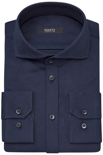 business overhemd Desoto donkerblauw effen katoen slim fit 