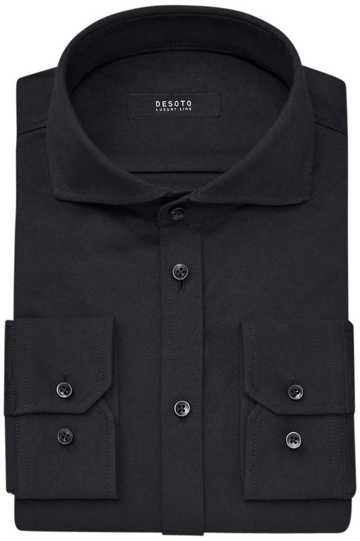 Zwart Desoto business overhemd effen katoen slim fit