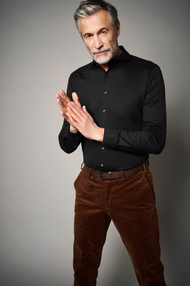 Zwart Desoto business overhemd effen katoen slim fit