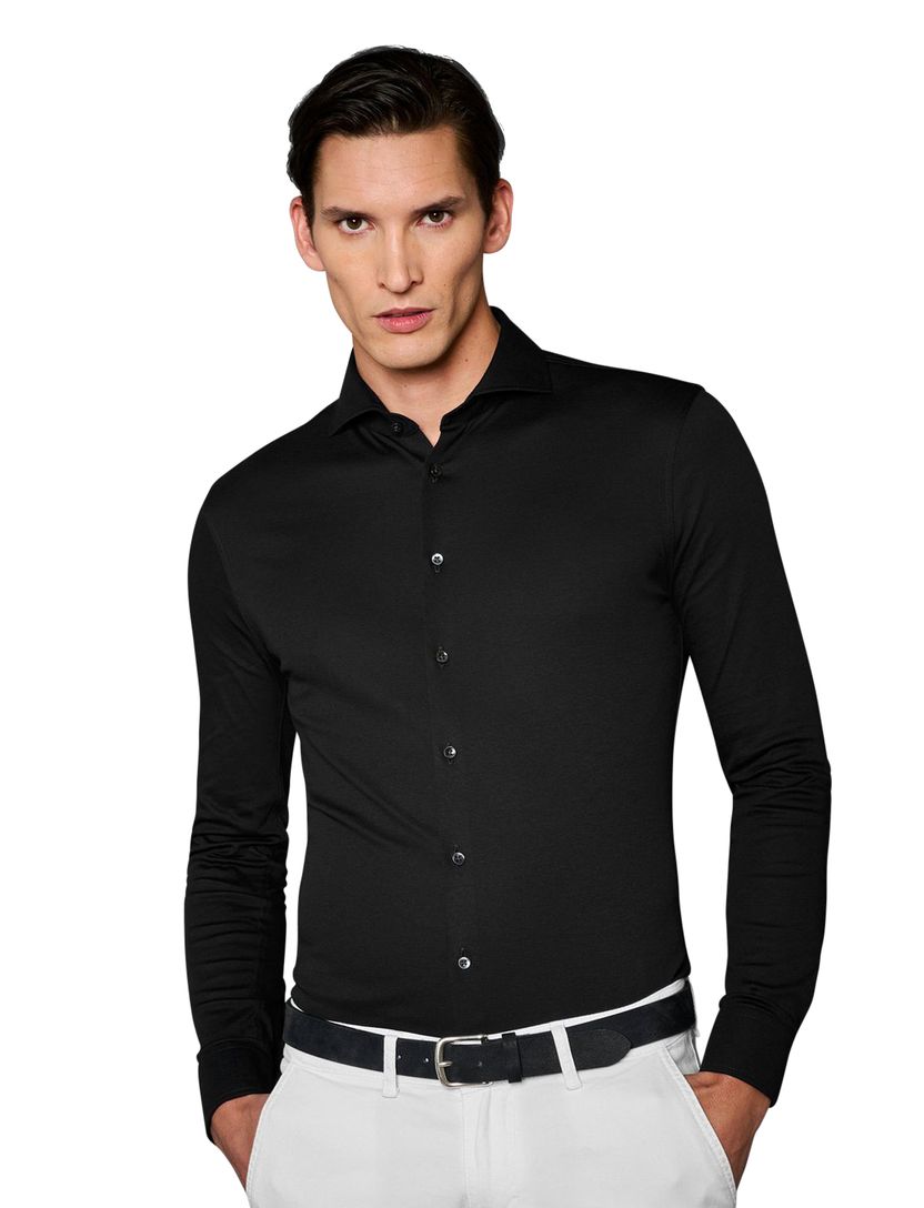 Zwart Desoto business overhemd effen katoen slim fit