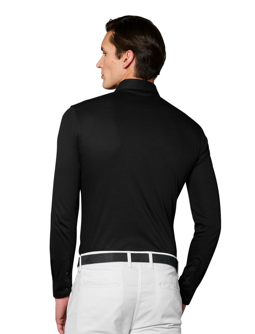 Zwart Desoto business overhemd effen katoen slim fit