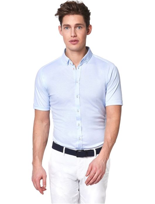 business overhemd Desoto lichtblauw effen katoen slim fit