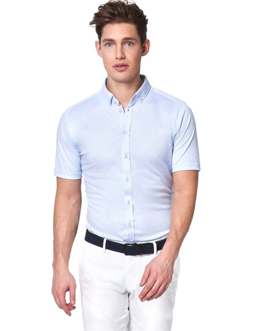 Desoto business overhemd korte mouw lichtblauw effen katoen slim fit