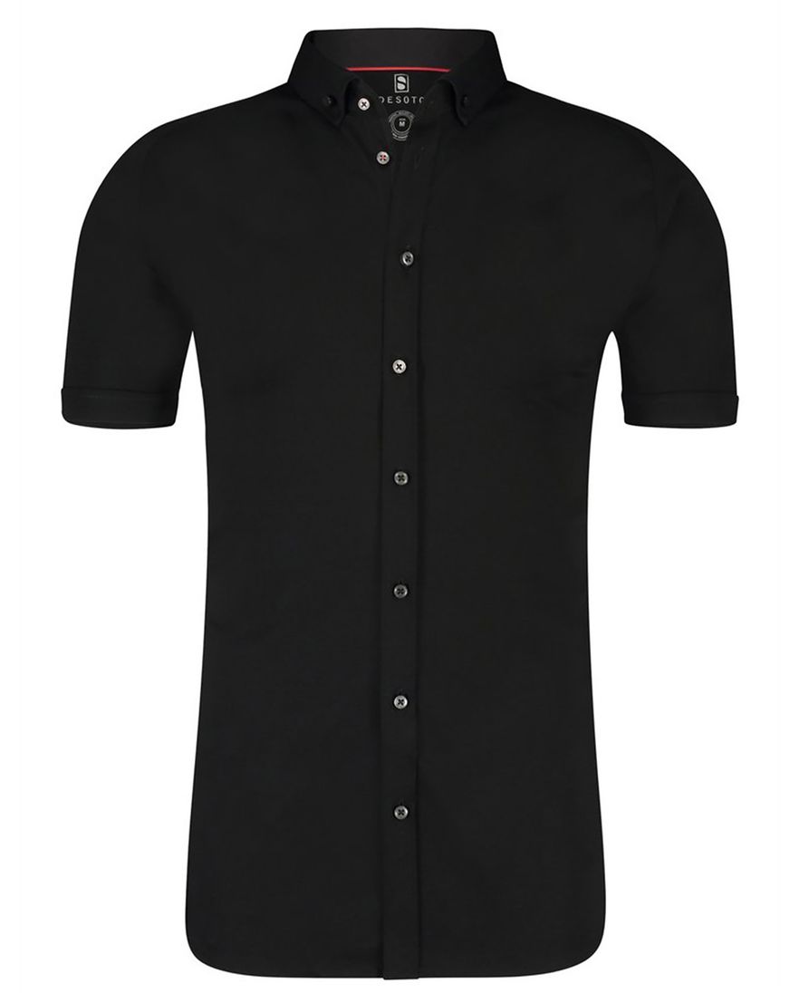 Desoto overhemd korte mouwen slim fit zwart effen katoen