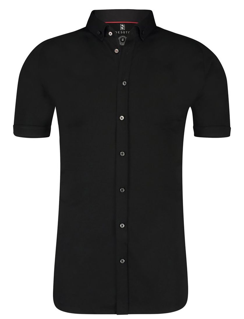 Korte mouwen overhemd Desoto zwart effen katoen slim fit