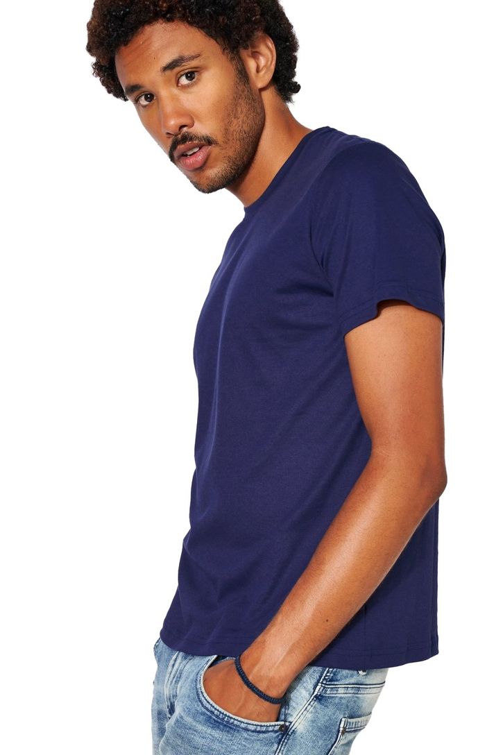 Donkerblauw T-shirt Desoto effen katoen