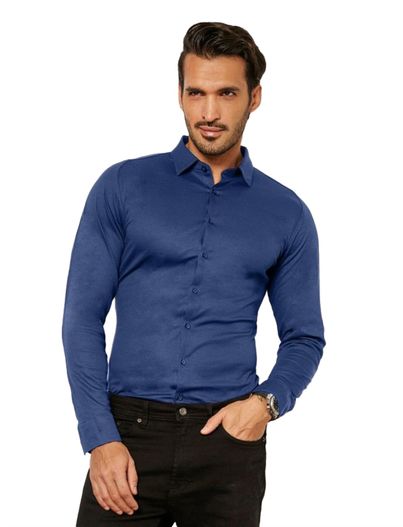 Desoto business overhemd Desoto blauw effen katoen slim fit