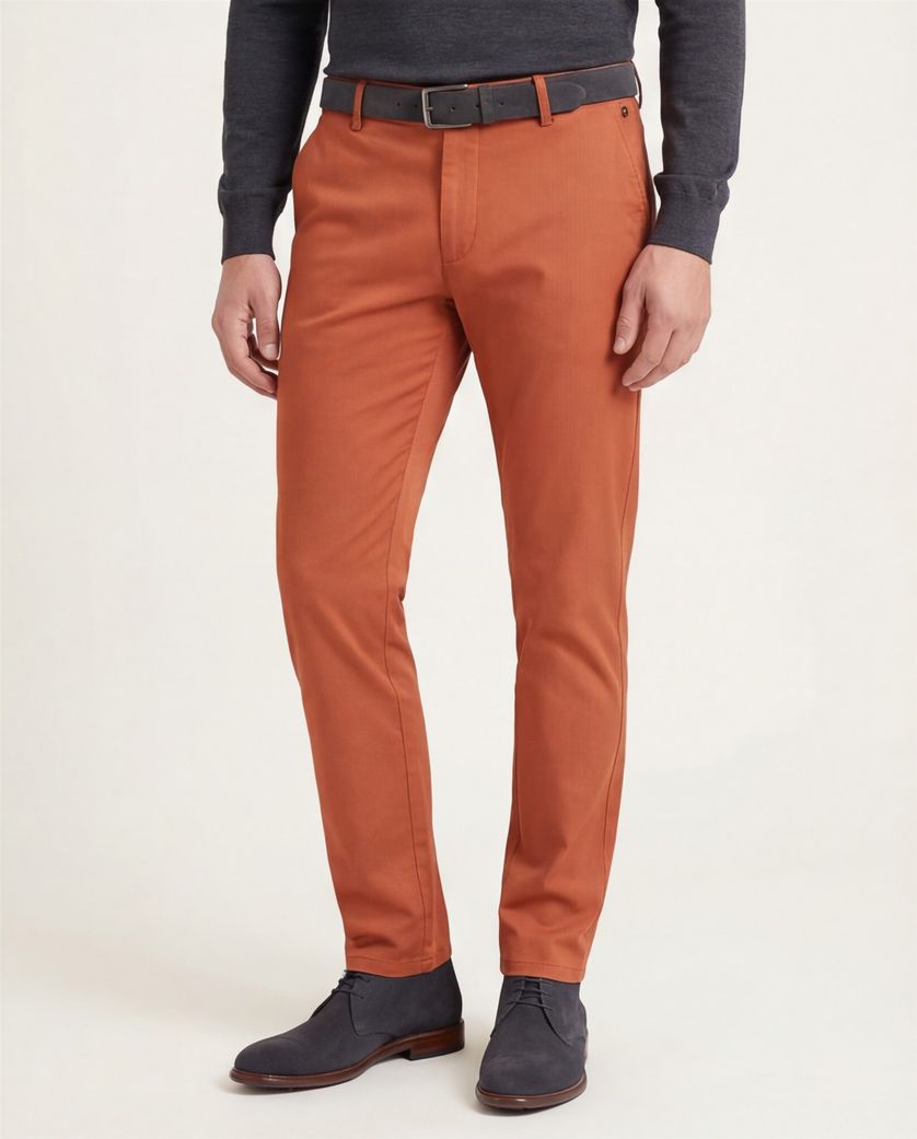 Meyer chino oranje effen katoen met stretch New York