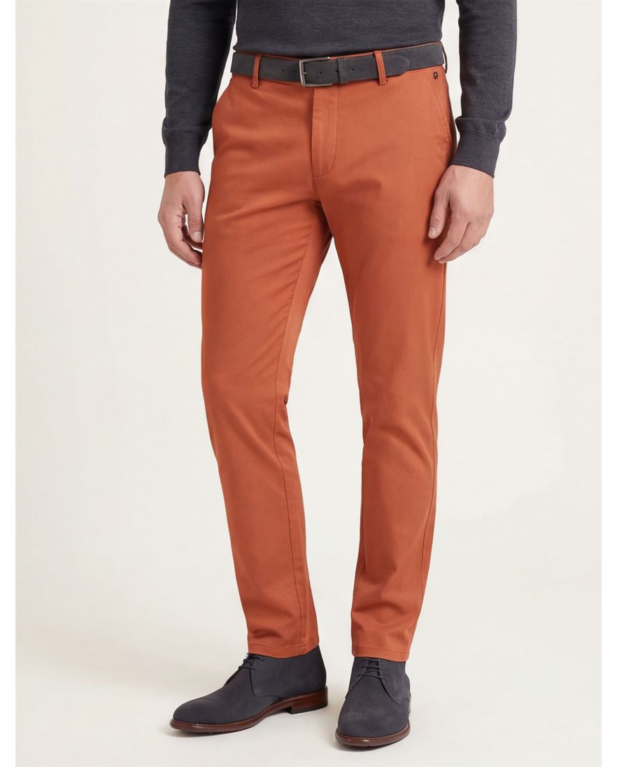 Meyer katoenen broek New York oranje effen normale fit