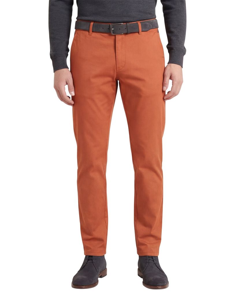 Meyer chino oranje effen katoen met stretch New York