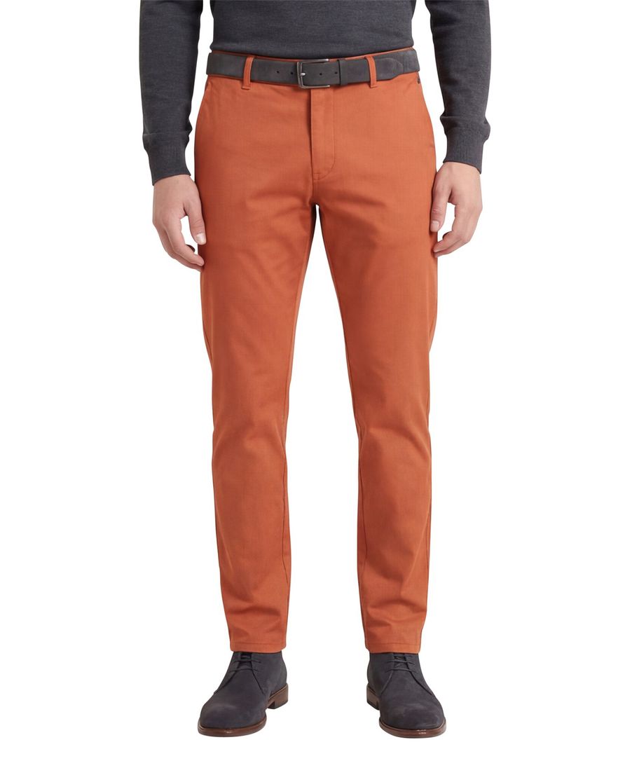 Meyer katoenen broek New York oranje effen normale fit