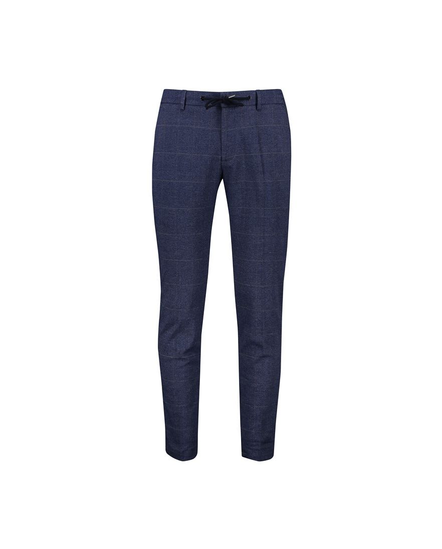 Born With Appetite elastische band chino navy geruit katoen